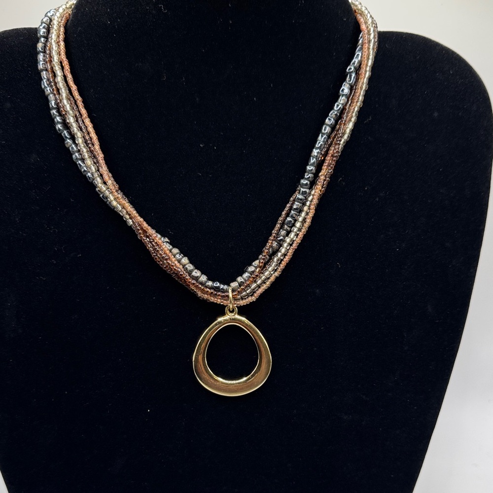 Gold Pendant with Multicolor Beaded Necklace